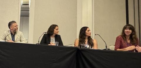 Advocating for Aging Adults in Uncertain Times Panel one man and three women at a table speaking